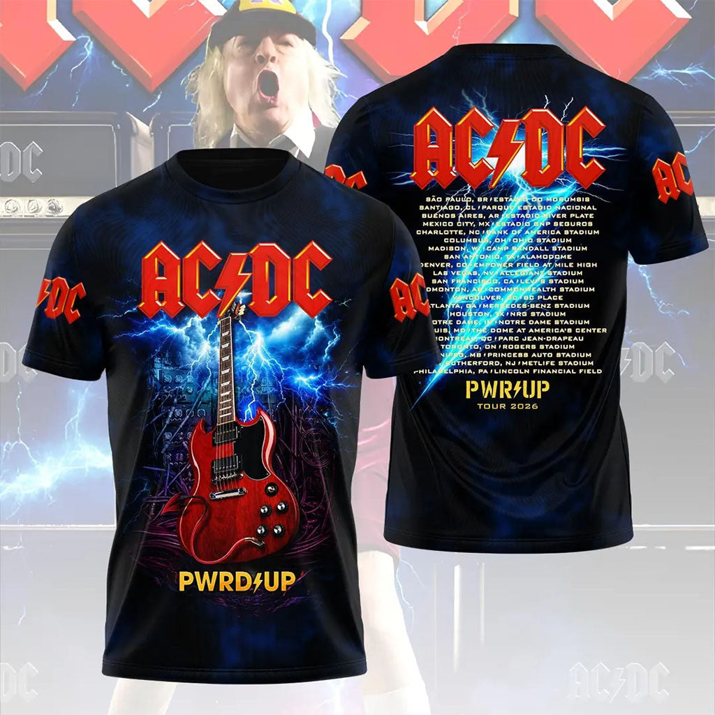 ACDC PWR UP World Tour 2026 Graphic T-Shirt Rock Band Concert Dates Shirt ACDC Merch - Merchluma