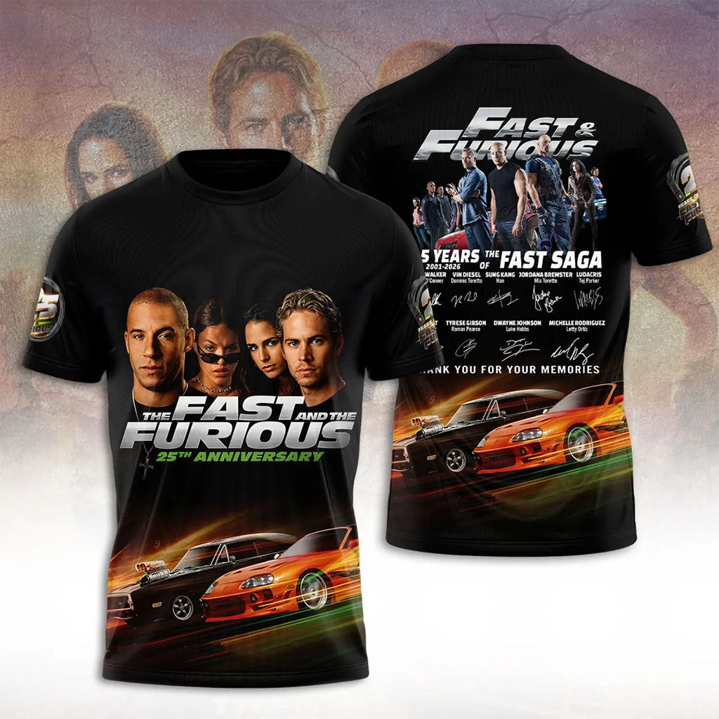 The Fast And The Furious 25th Anniversary T-Shirt Fast And Furious Merch Gifts For Movie Fan - Merchluma