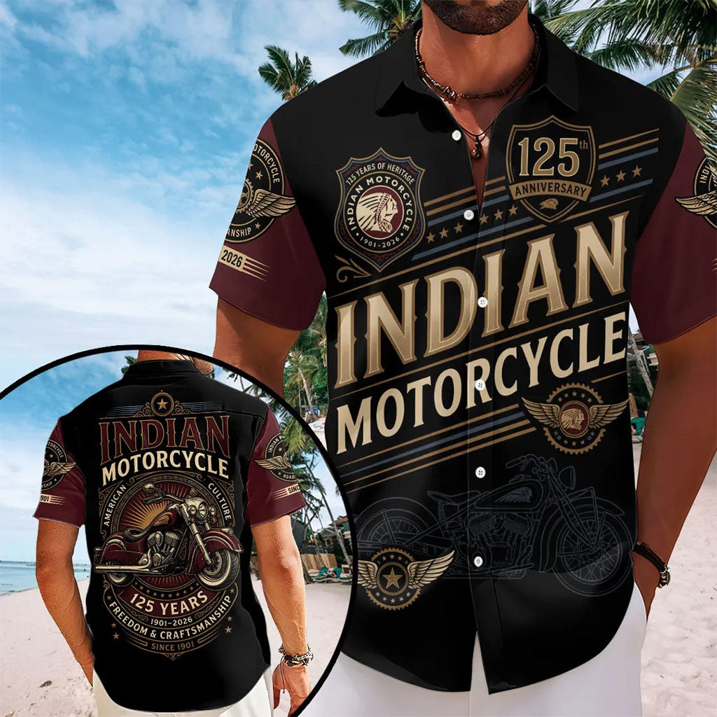 Indian Motorcycle 125th Anniversary Hawaiian Shirt Freedom And Craftsmanship 1901-2026 Shirt - Merchluma