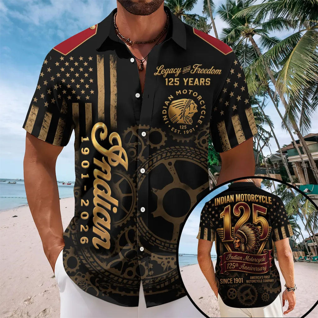 Indian Motorcycle Merch 125 Years Anniversary Hawaiian Shirt Vintage Biker Fan Apparel - Merchluma