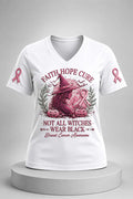 Faith Hope Cure Not All Witches Wear Black Breast Cancer Awareness V-Neck Shirt Pink Ribbon Shirt - Merchluma