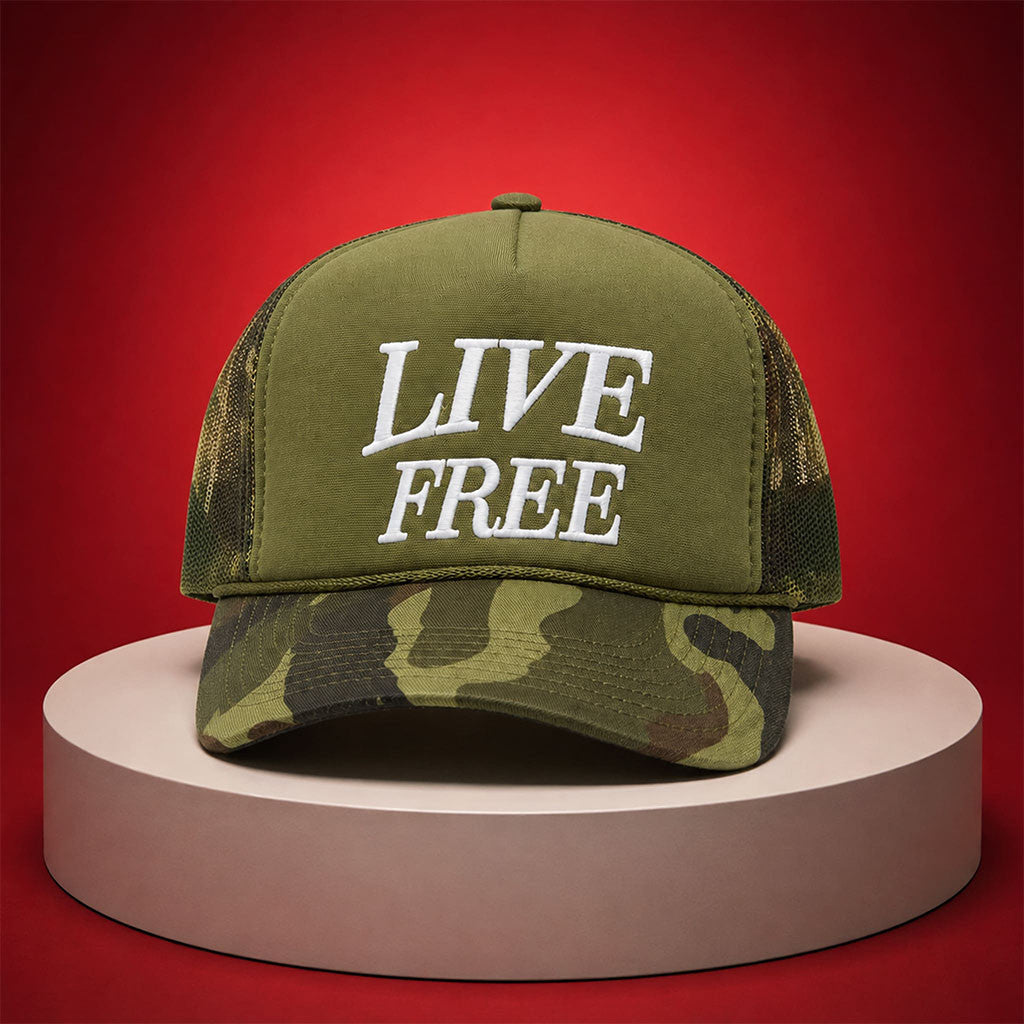 Josh Howerton Live Free Camo Trucker Hat Embroidered Birthday Gifts For Boyfriend - Merchluma