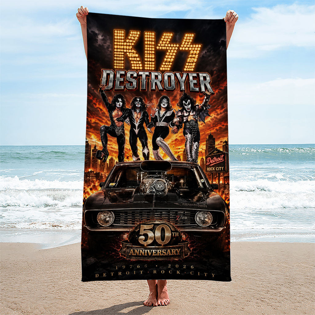 KISS Destroyer 50th Anniversary Beach Towel KISS Band Merch Summer Gift For Music Lovers - Merchluma