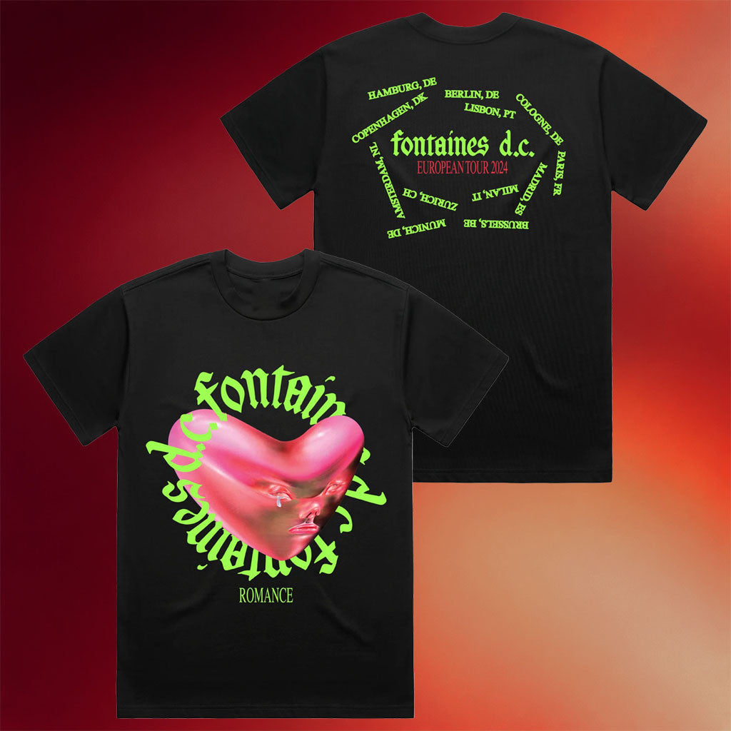 Fontaines DC Merch 2026 Romance EU Tour Black T-Shirt Gifts For Rock Music Lovers - Joyoce - Merchluma