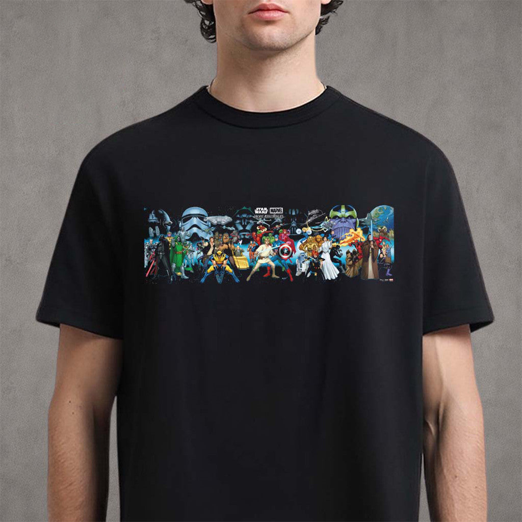 Star Wars X Marvel Hope Assembles Characters Lineup Artwork T-Shirt Star Wars Merch Fan Gifts - Merchluma