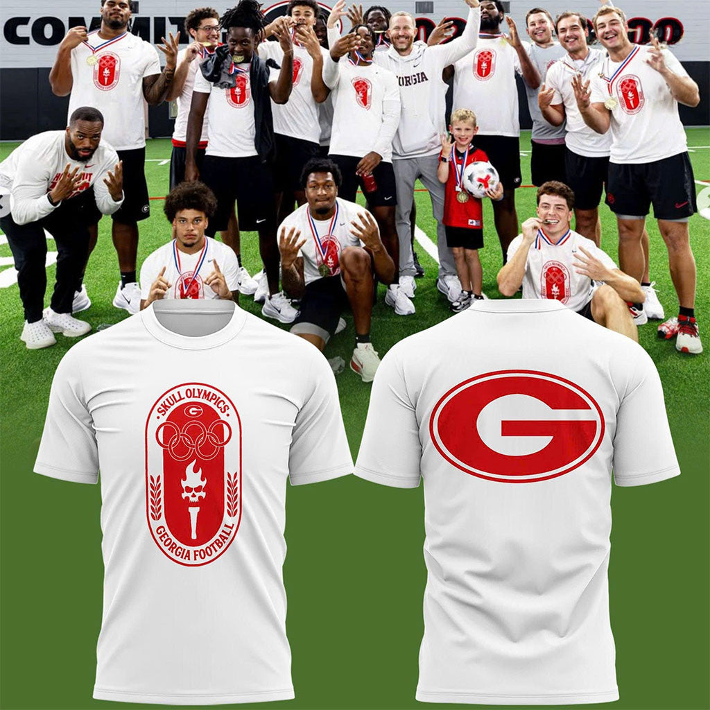 Georgia Bulldogs Skull Olympics White T-Shirt Uga Big G Logo Tee Georgia Football Merch Gifts - Merchluma