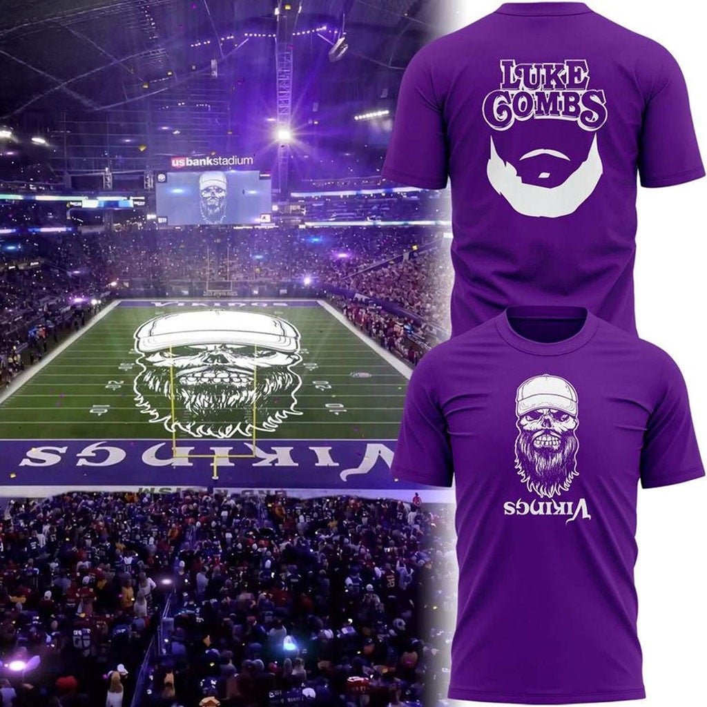 Minnesota Vikings X Luke Combs Merch 2026 Skull-Beard T-Shirt Gift Ideas For Brothers - Merchluma