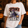Spooky Vibes Only Skeleton Witch Broom Black Cat Ghost T-Shirt Cute Halloween Gift For Her - Merchluma
