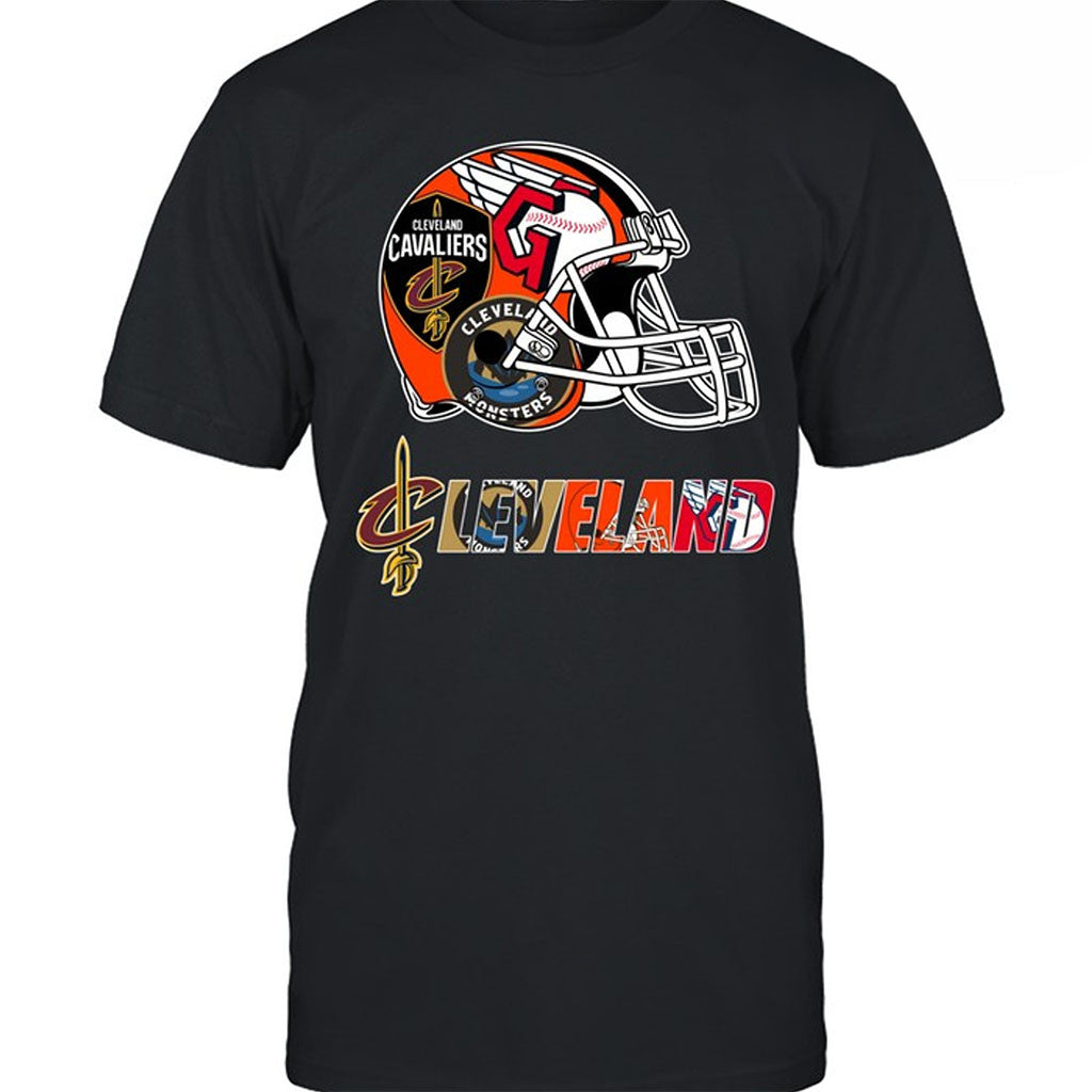 Cleveland Sports City Helmet T-Shirt Cavaliers Guardians Monsters Browns Fans Clothing Gifts - Merchluma