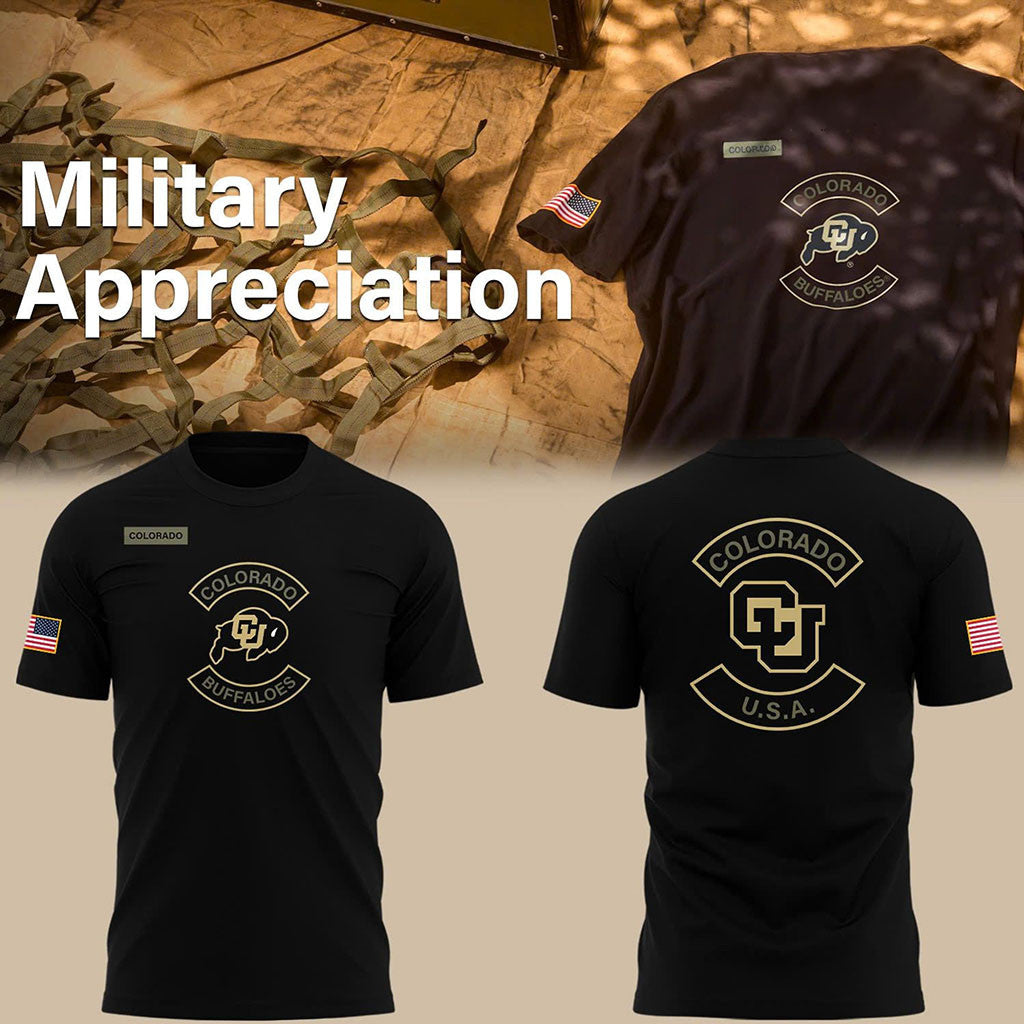 Colorado Buffaloes 2025 Military Appreciation Black T-Shirt Colorado Buffaloes Football Merch - Merchluma