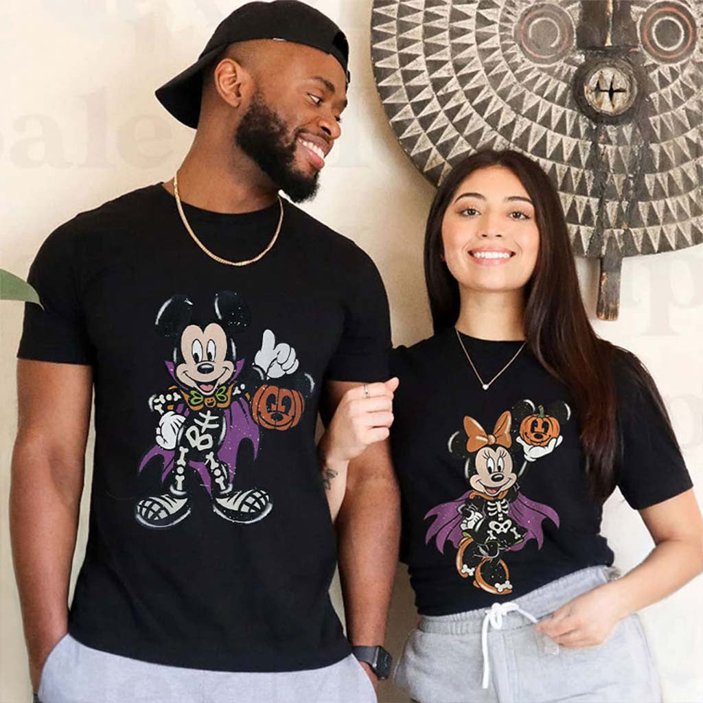 D Retro Mickey And Minnie Spooky Season Couple T-Shirt Halloween Gift Ideas For Couple - Merchluma