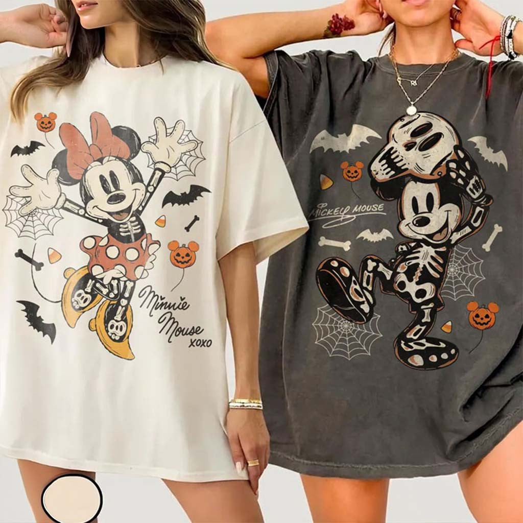 Mickey And Minnie Signature Trick Or Treat Spooky Shirt Halloween Apparel Couples Gifts - Merchluma