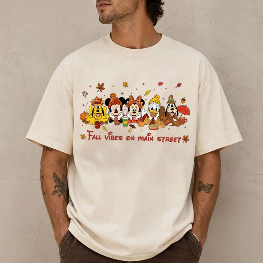 D Fall Vibes On Main Street Mickey And Friends T-Shirt Autumn Outfits Gift For Besties - Merchluma