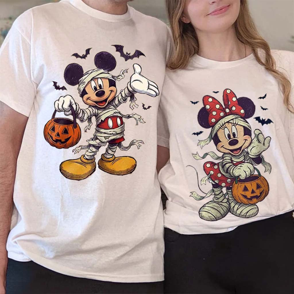 D Mickey Minnie Halloween Retro Couple T-Shirt Spooky Season Apparel Halloween Gift For Him Her - Merchluma