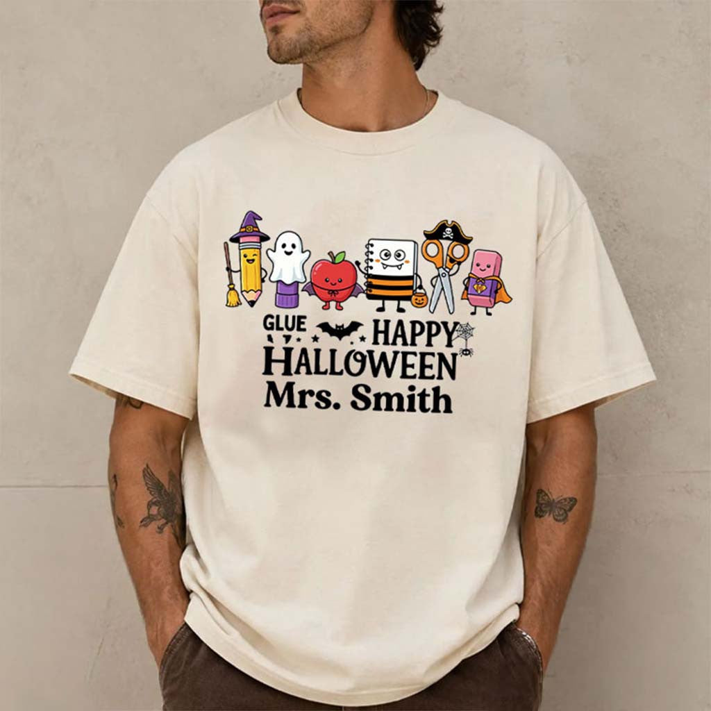 Personalized Teacher Halloween School Supplies Spooky T-Shirt Halloween Clothing Gift Ideas - Merchluma