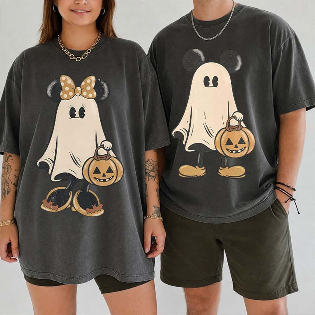 Mickey And Minnie Ghost T-Shirt Trick Or Treat Halloween Couples Shirts Gift For Him Her - Merchluma