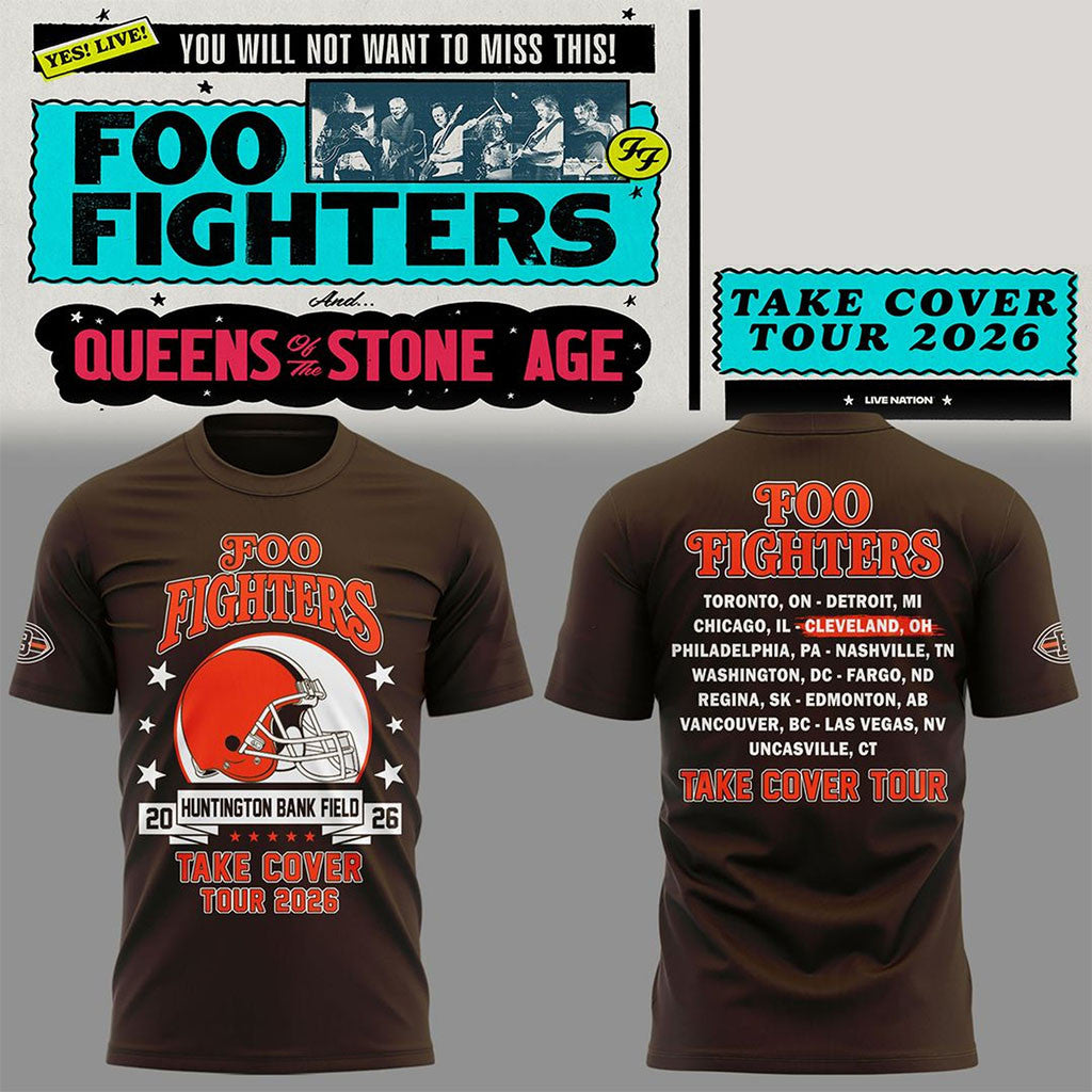 Foo Fighters X Cleveland Browns Merch Take Cover Tour 2026 T-Shirt Gift For Music Lovers - Merchluma