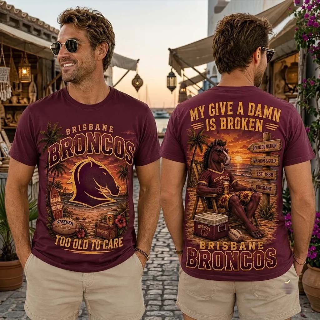 Brisbane Broncos Maroon Summer Mascot T-Shirt Too Old To Care Shirt Brisbane Broncos Merch - Merchluma
