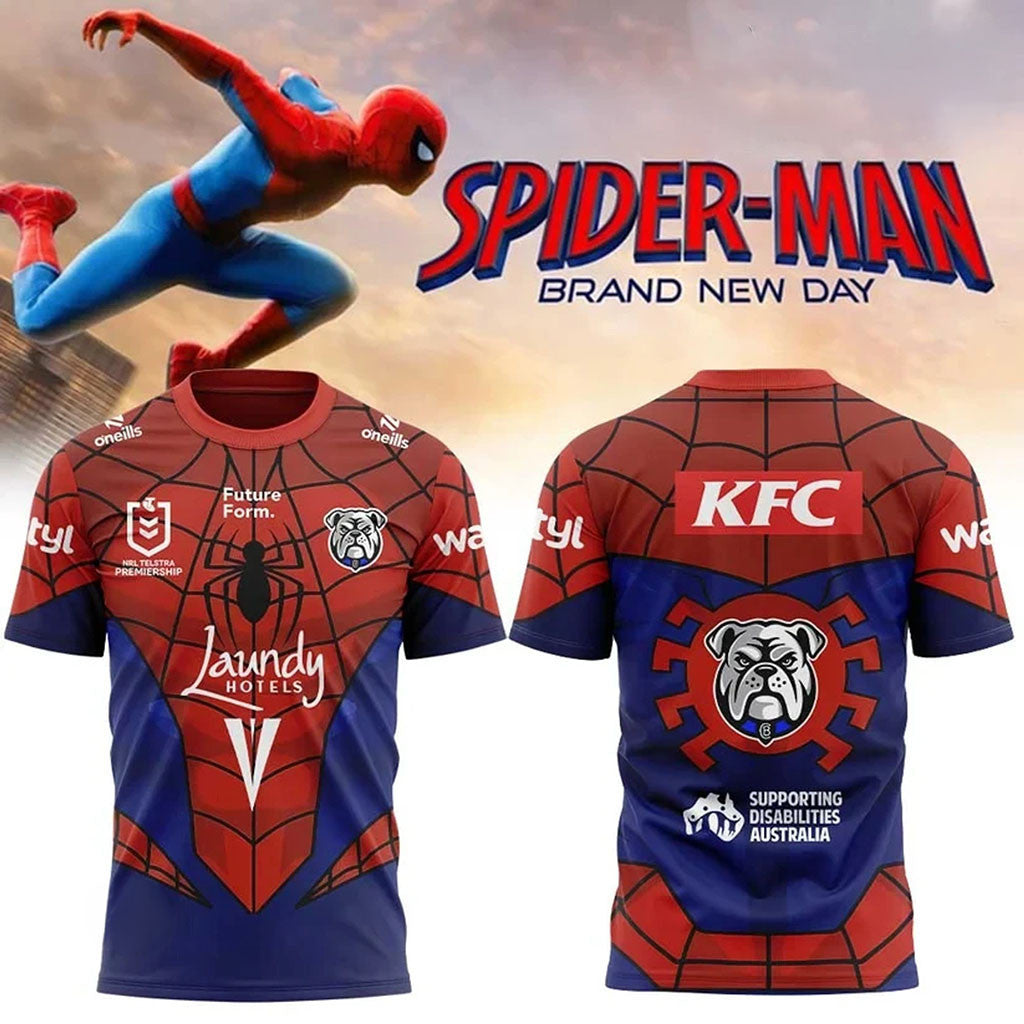 Canterbury Bulldogs X Spider-Man Brand New Day 2026 T-Shirt Canterbury Bulldogs Merch Fan Gifts - Merchluma