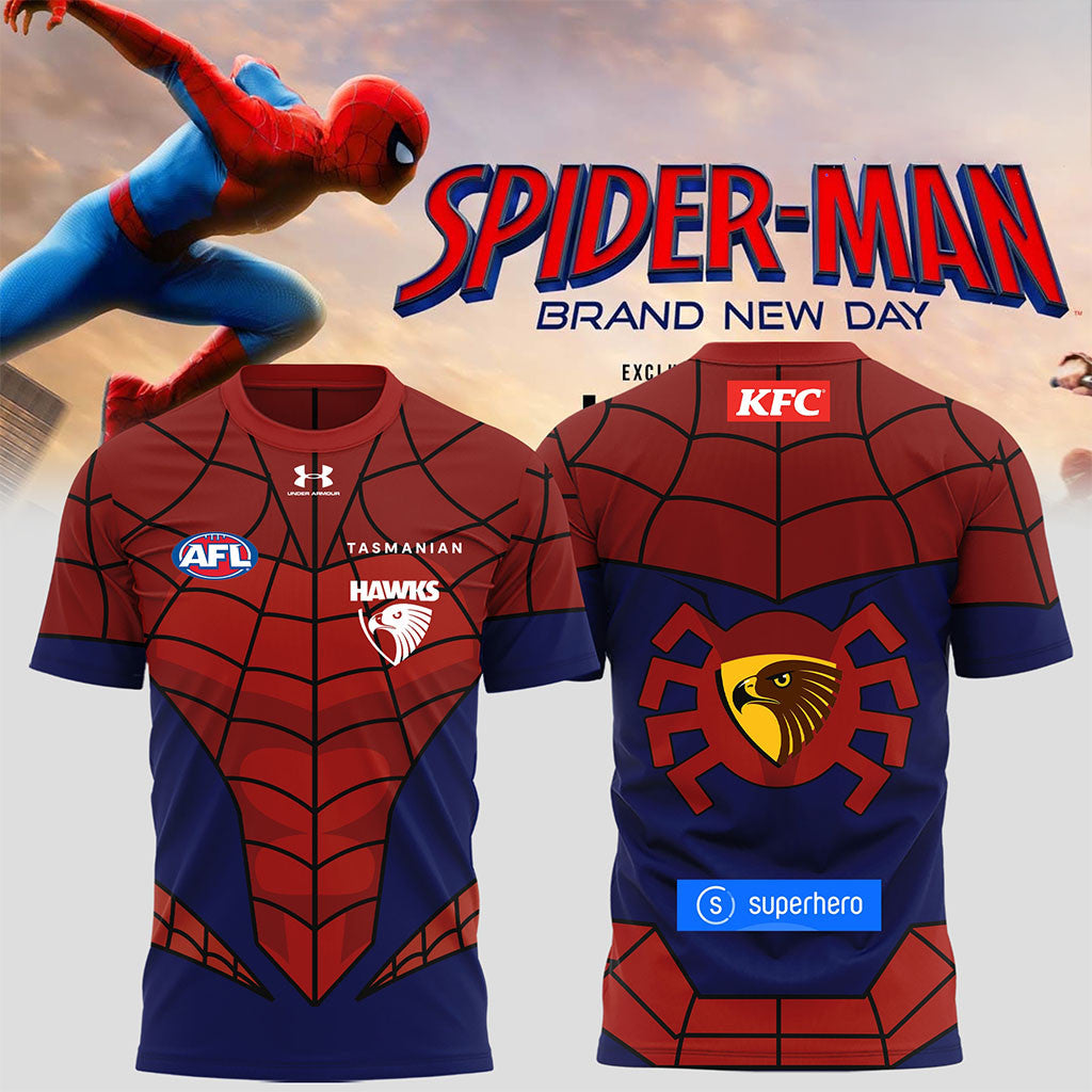 Hawthorn Hawks X Spider-Man Brand New Day 2026 T-Shirt Hawthorn Hawks Merch Gift For Brothers - Merchluma