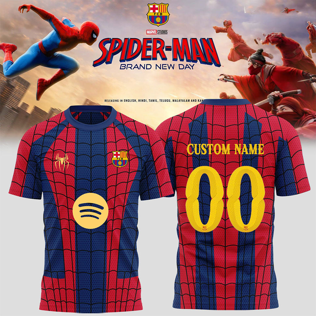 Personalized FC Barcelona X Spider-Man T-Shirt 2026 FC Barcelona Merch Gift For Brothers - Merchluma