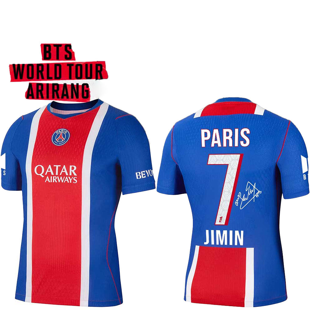 Jimin Jersey Shirt #7 BTS World Tour Arirang X PSG Signature Jersey BTS Merch Gift For Army - Merchluma