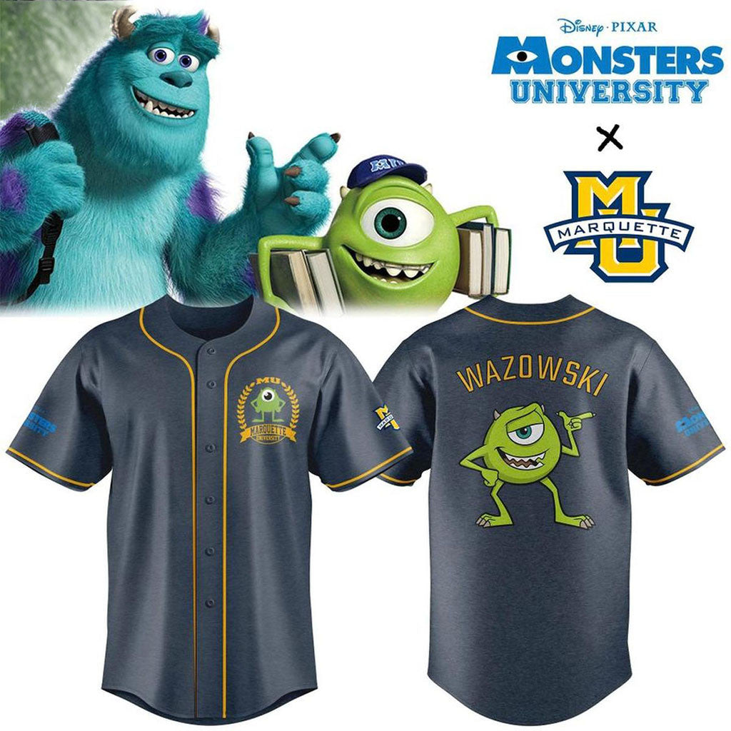 Marquette Golden Eagles X Monsters University Mike Wazowski Baseball Jersey Fan Merch 2026 - Merchluma