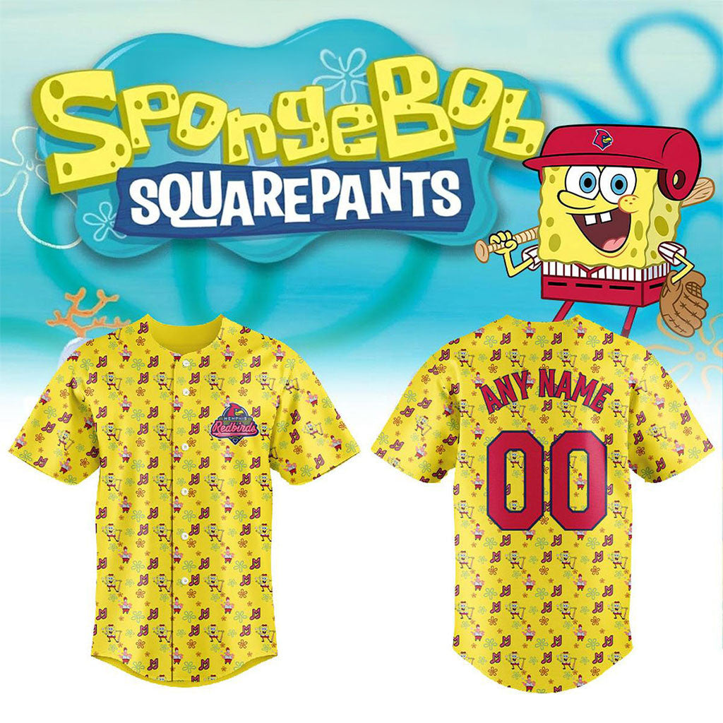 Personalized Memphis Redbirds SpongeBob SquarePants Night 2026 Jersey Redbirds Merch Fan Gifts - Merchluma
