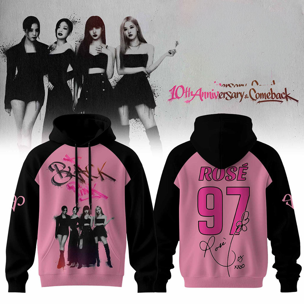 Blackpink 10th Anniversary Comeback #97 Rose Hoodie Blackpink Merch Gift For Kpop Lovers - Merchluma