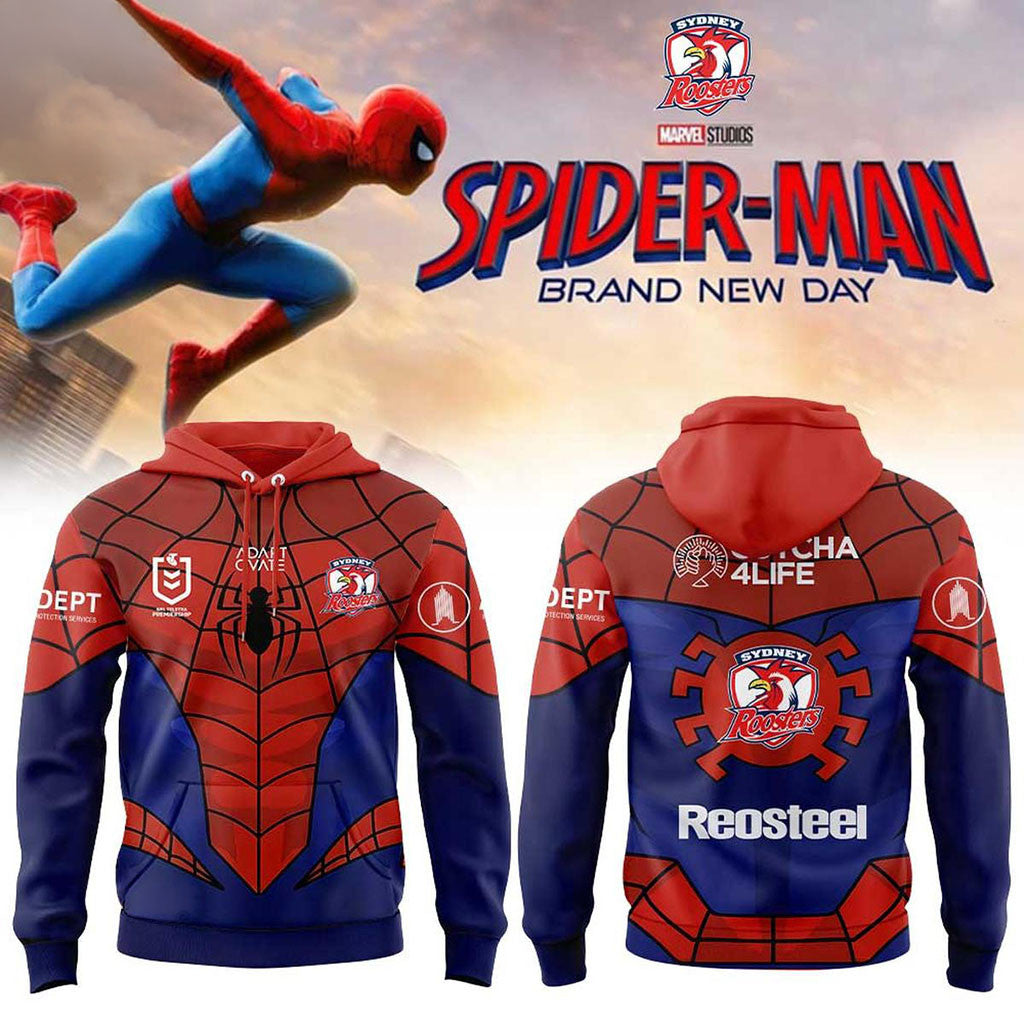 Sydney Roosters X Spider-Man Brand New Day 2026 Hoodie Sydney Roosters Merch Fan Gifts - Merchluma