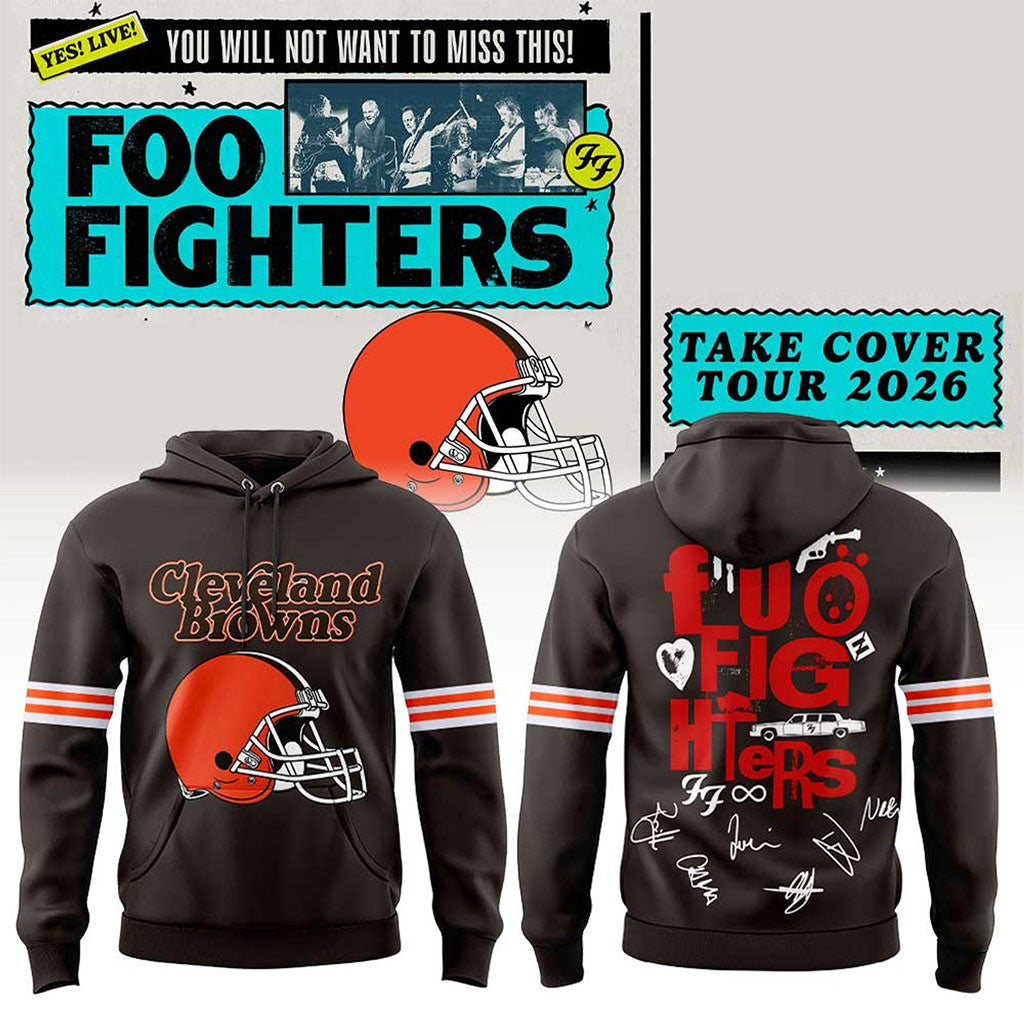 Foo Fighters X Cleveland Browns Take Cover Tour 2026 Hoodie Foo Fighters Concert Merch - Merchluma
