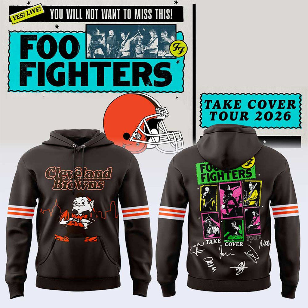 Foo Fighters X Cleveland Browns Take Cover Tour 2026 Signature Hoodie Foo Fighters Merch - Merchluma