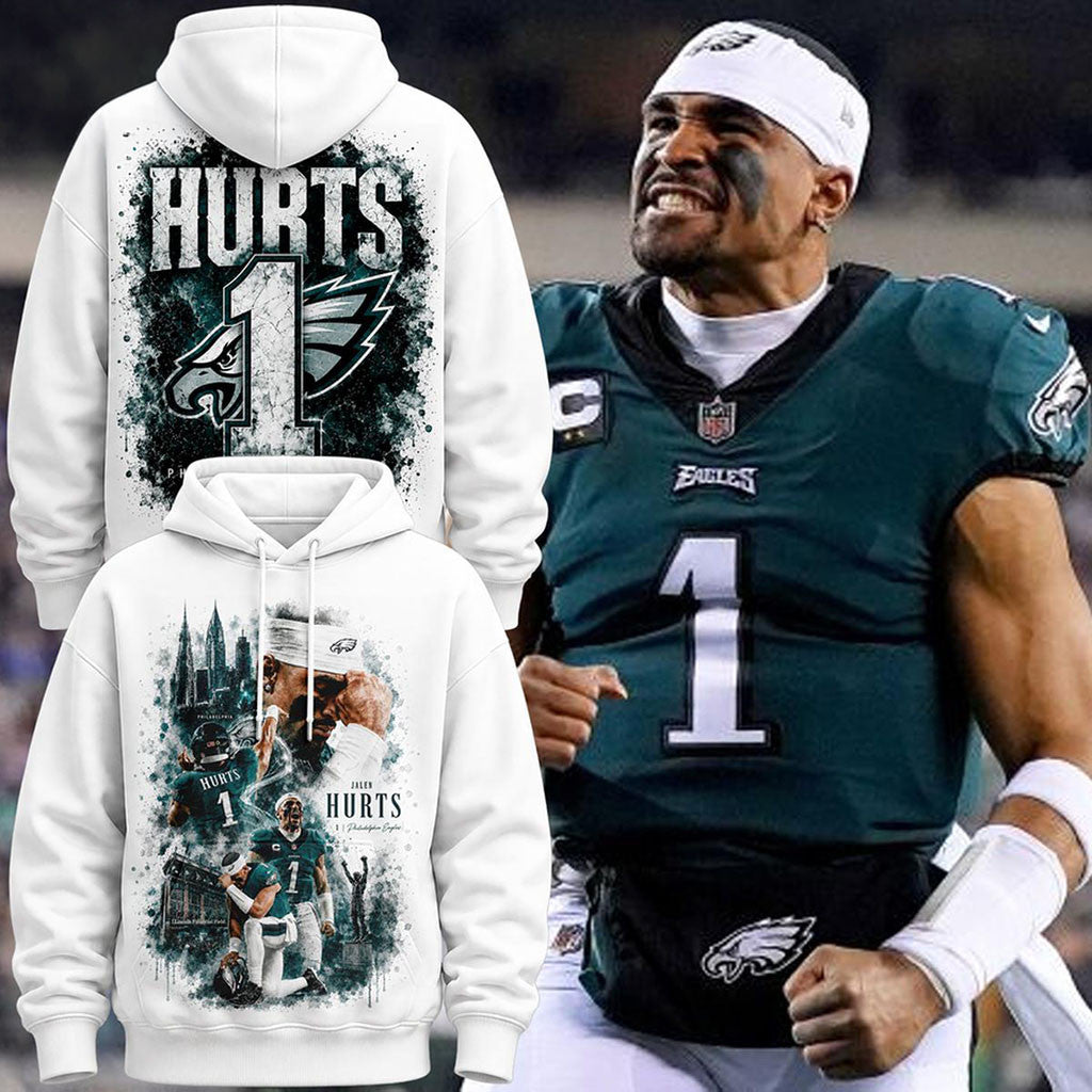 Philadelphia Eagles 2026 QB1 Jalen Hurts Hoodie Eagles Merch Gift For Football Fans - Merchluma