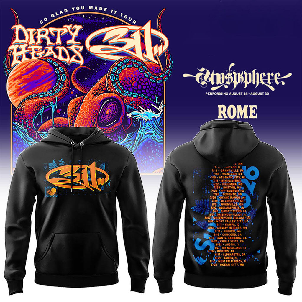 311 And Dirty Heads Rome Tour 2026 Hoodie Black 311 Band Merch Cool Gifts For Rock Lovers - Merchluma