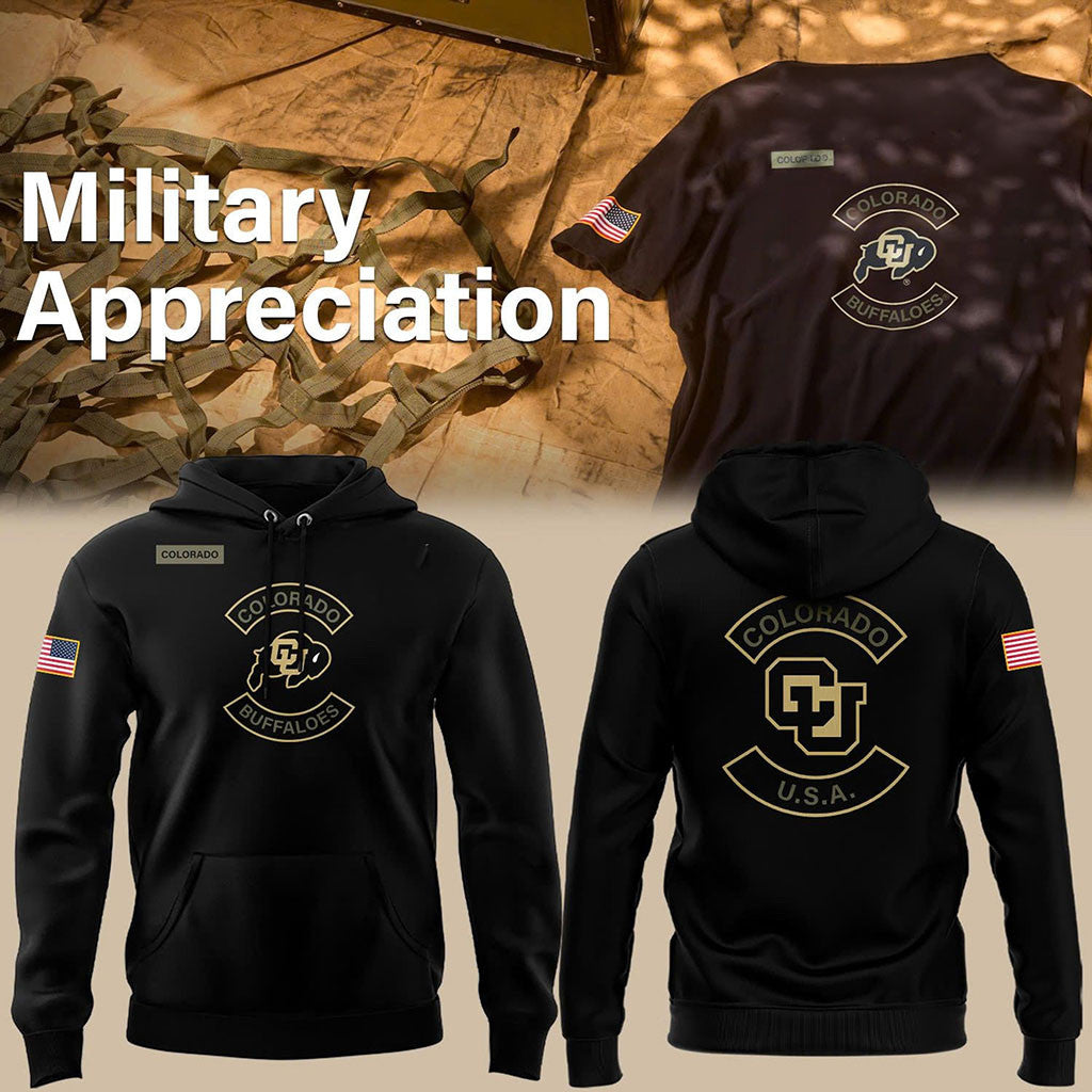 Colorado Buffaloes 2025 Military Appreciation Black Hoodie Colorado Buffaloes Merch Fan Gifts - Merchluma