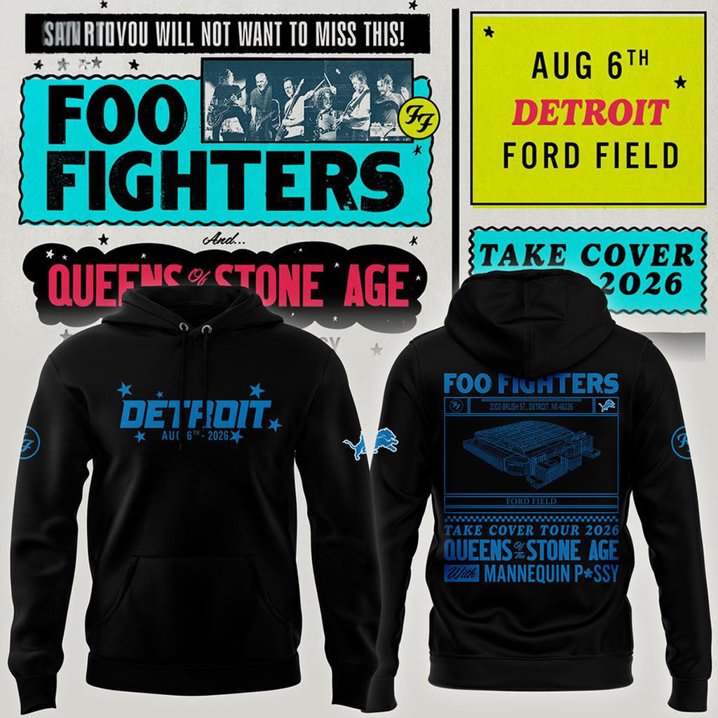 Detroit Lions X Foo Fighters Merch Take Cover Tour 2026 Hoodie Cool Gifts For Music Lovers - Merchluma