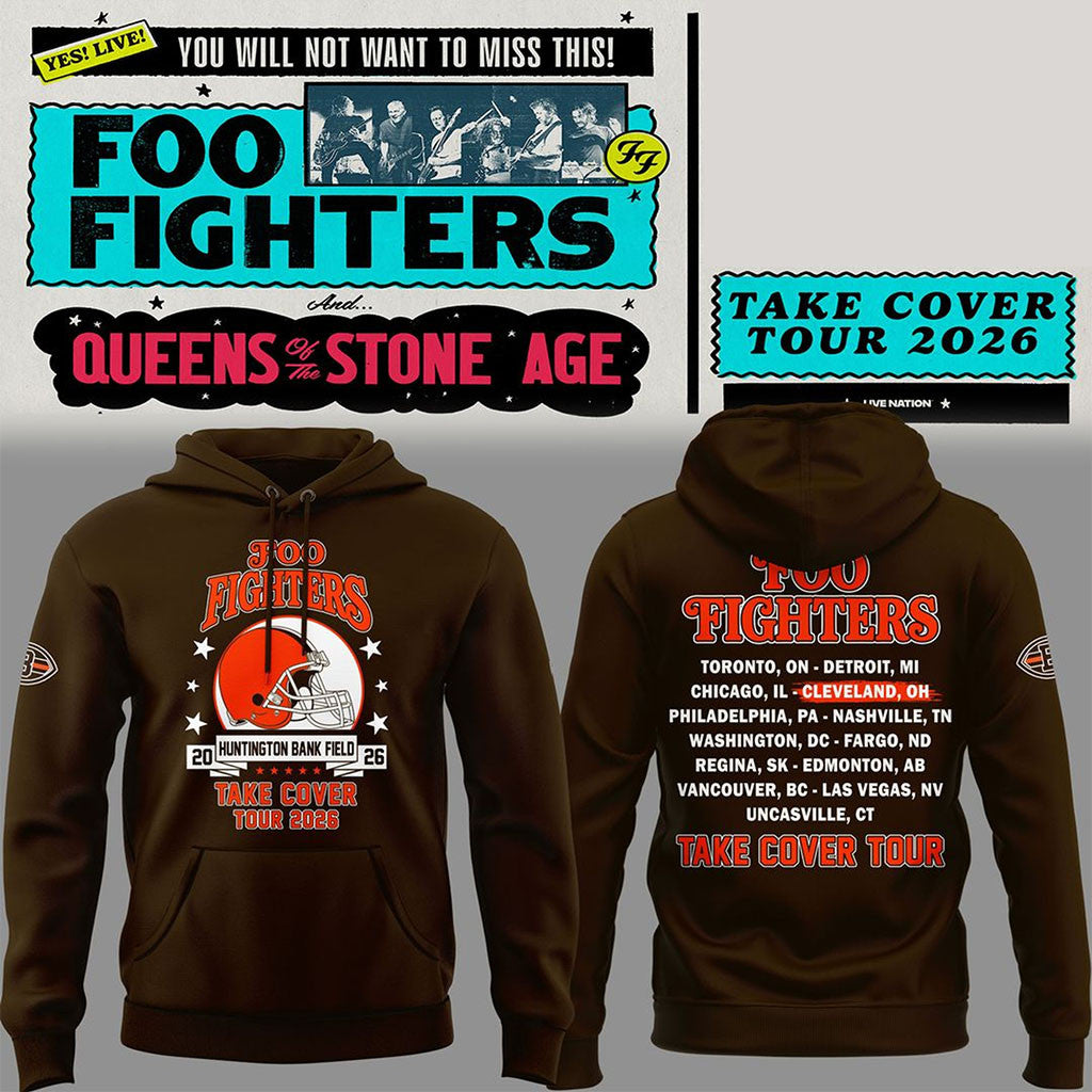 Foo Fighters X Cleveland Browns Take Cover Tour 2026 Hoodie Foo Fighters Merch Music Fan Gear - Merchluma