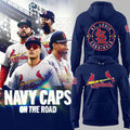 St Louis Cardinals Merch 2026 Navy Caps On The Road Game Hoodie Gift For Baseball Fans - Merchluma