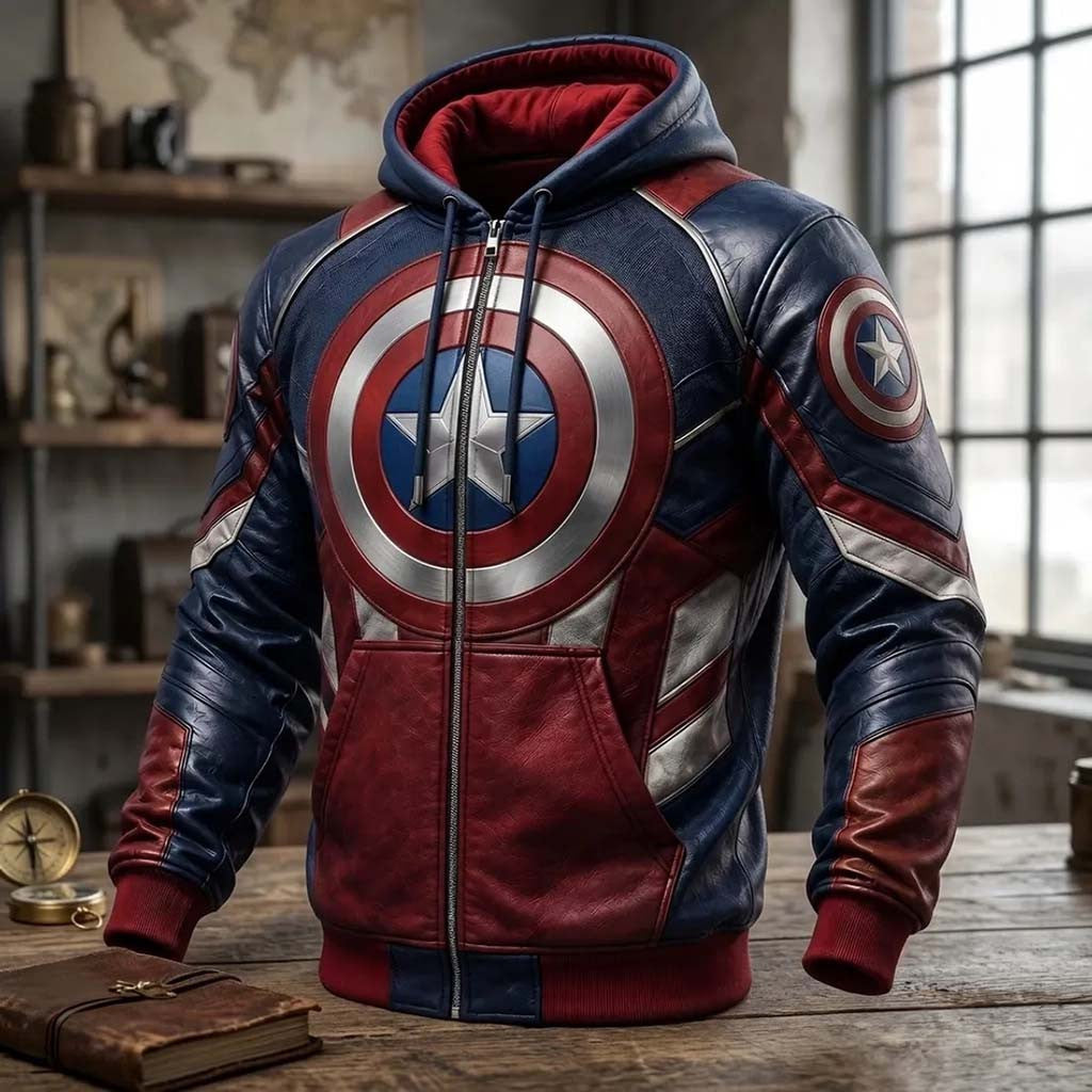 Marvel Captain America Shield Zip Hoodie Superhero Merch Gift For Marvel Fans - Merchluma