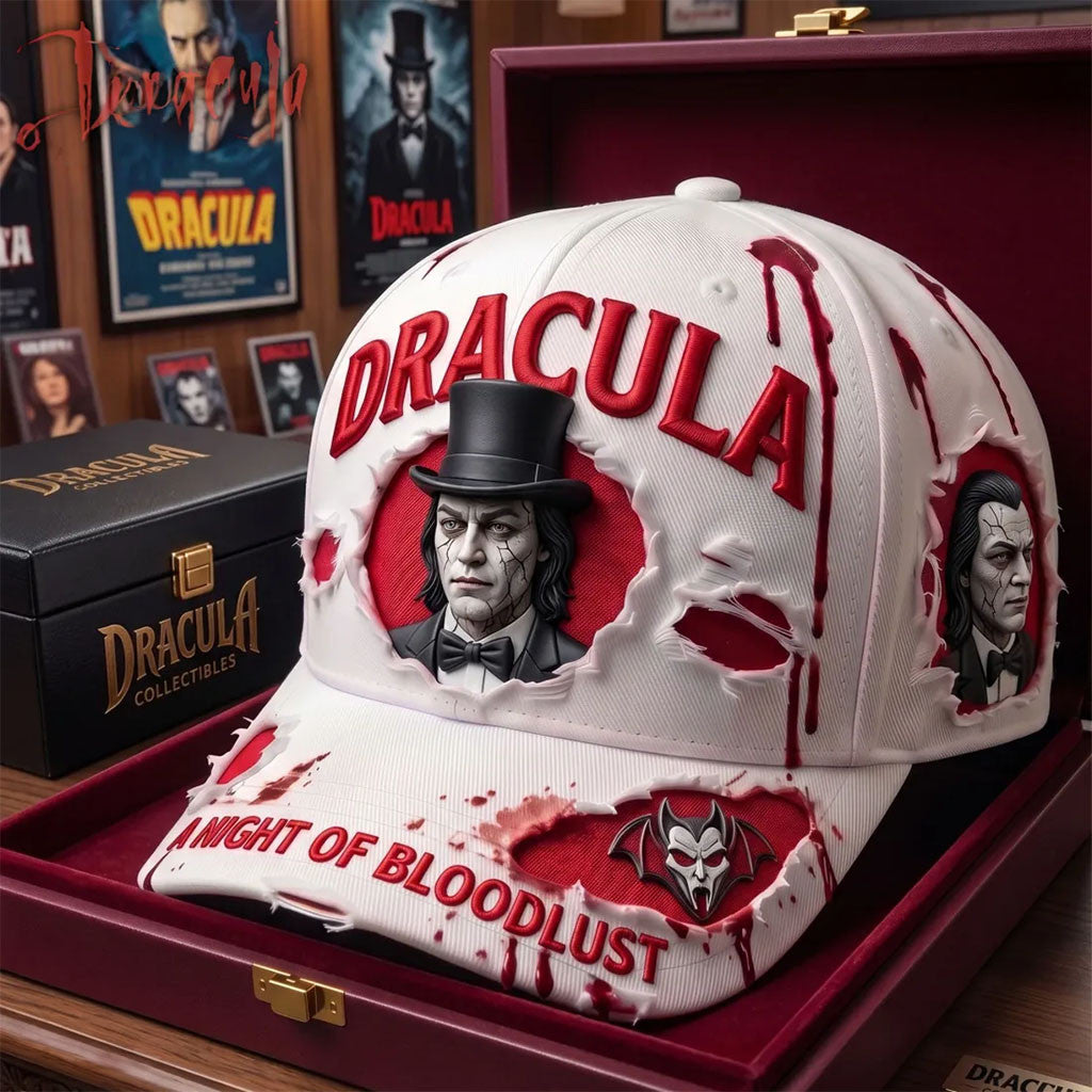 Dracula A Night Of Bloodlust Sculpted Distressed Hat Halloween Baseball Cap Dracula Merch - Merchluma