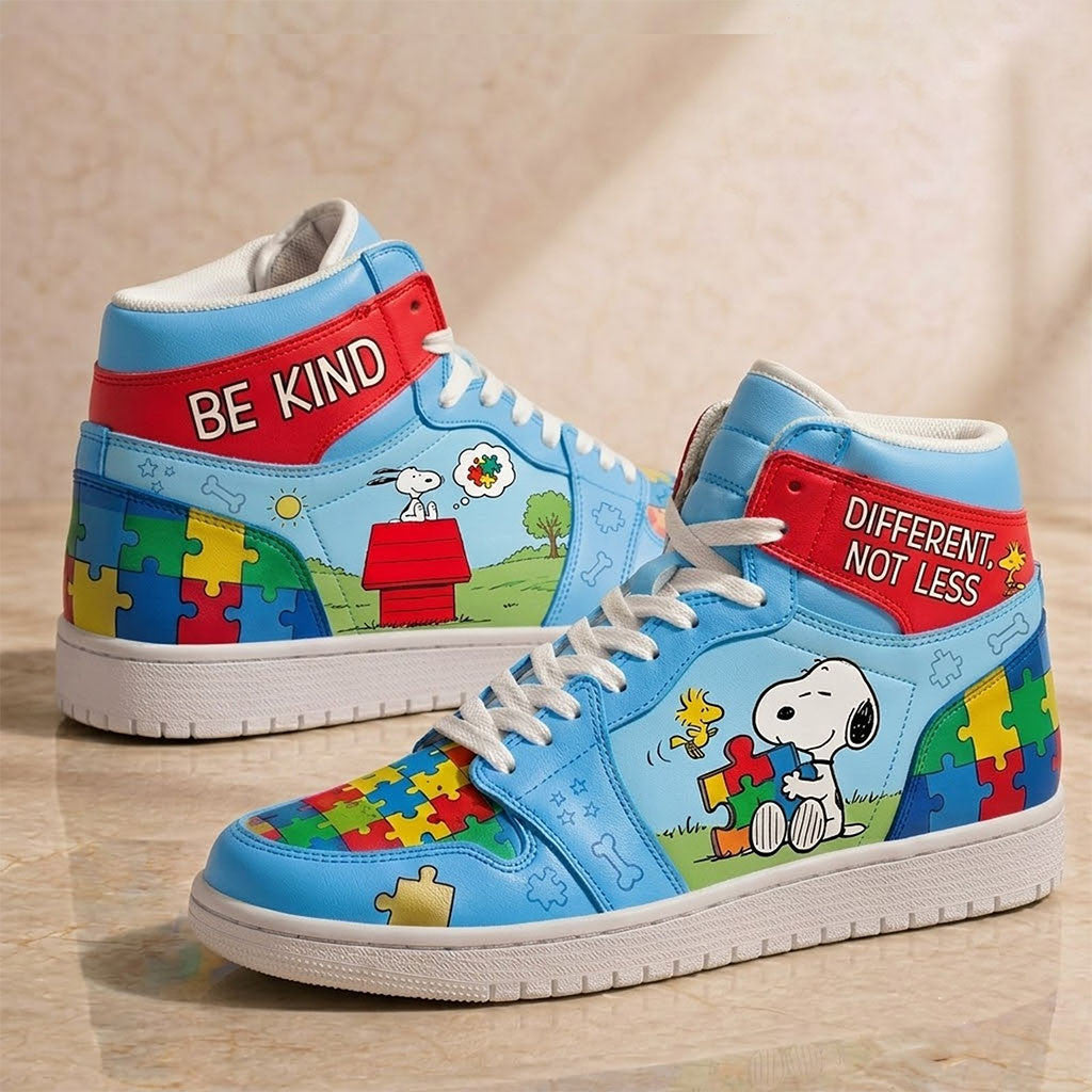 Snoopy Autism Acceptance High Top Sneakers Be Kind Different Not Less Shoes Present For Fans - Merchluma