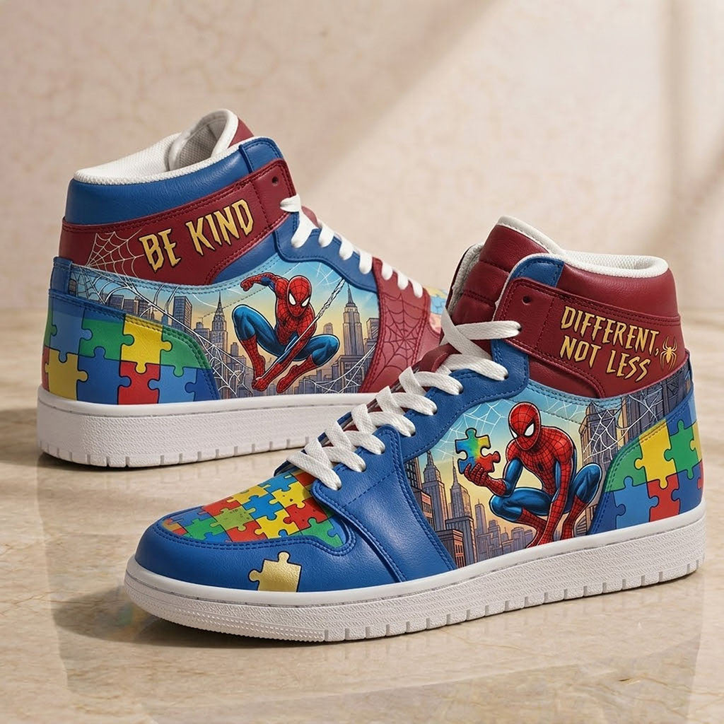 Spider Man Autism Acceptance High Top Sneakers Be Kind Different Not Less Shoes Fan Gift - Merchluma