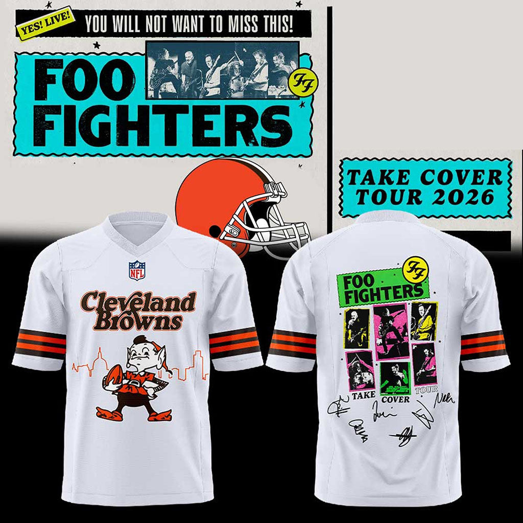 Cleveland Browns X Foo Fighters Take Cover Tour 2026 Football Jersey Foo Fighters Concert Merch - Merchluma