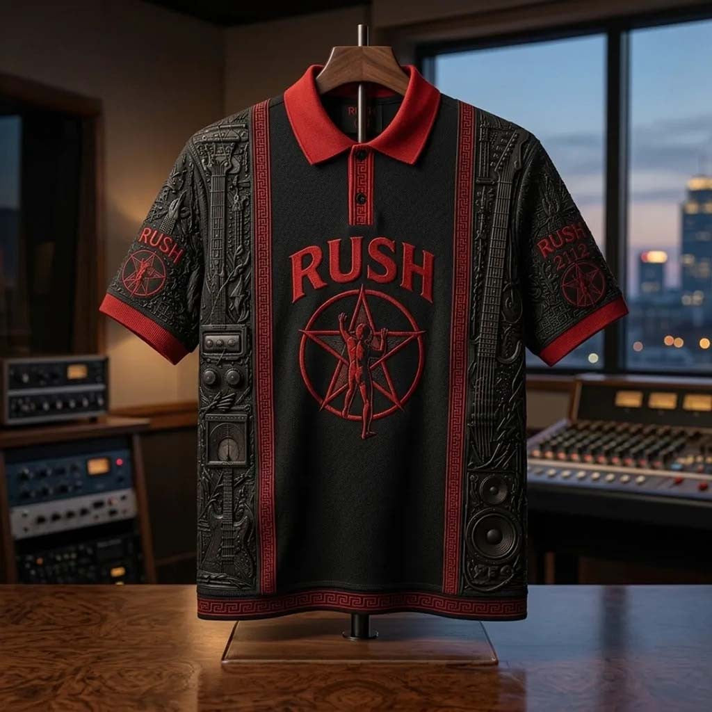 Rush 2112 Starman Black Red Polo Shirt RUSH Band Merch Music Related Gifts For Guys - Merchluma