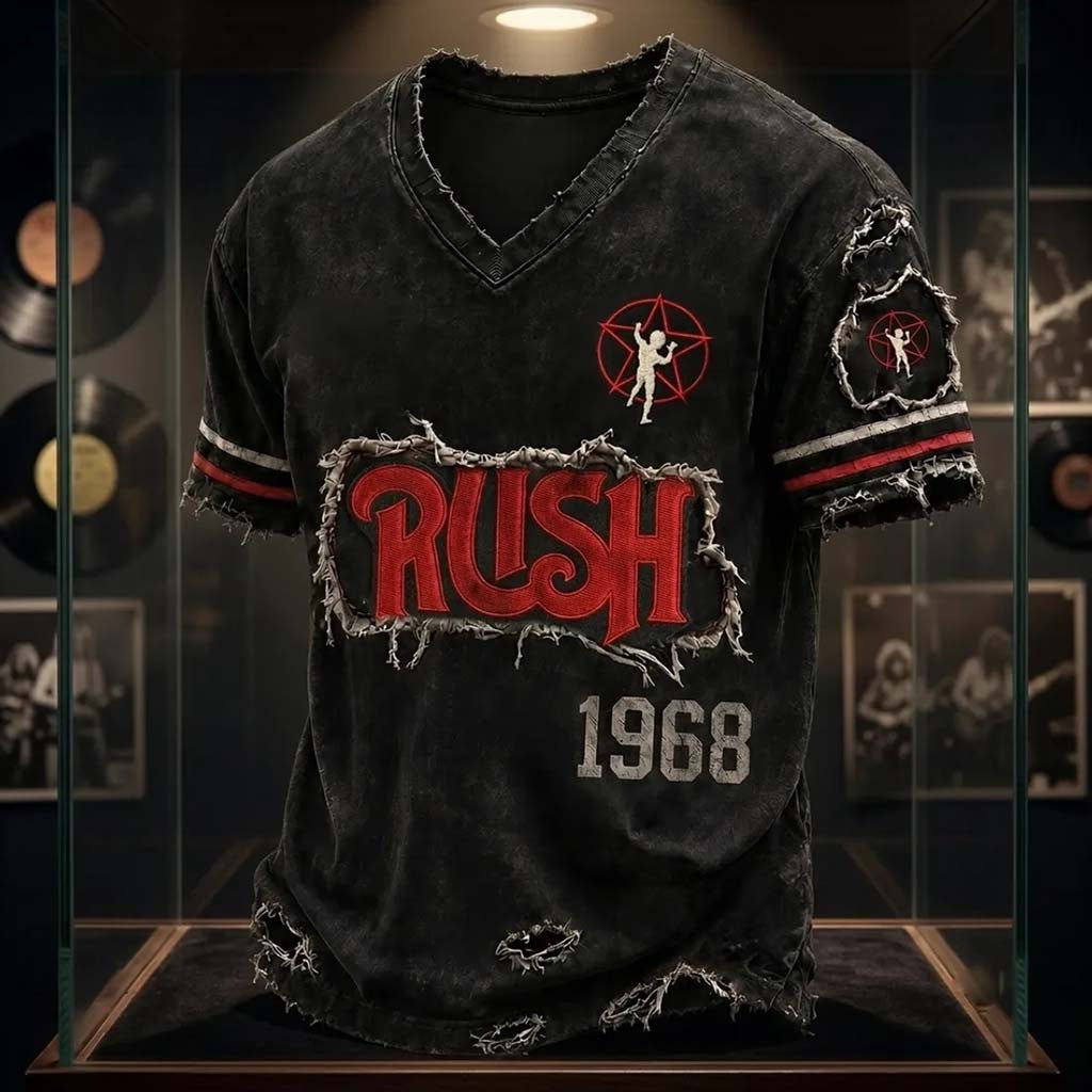 RUSH Rock Band Distressed V-Neck T-Shirt RUSH Merch Music Lover Gift Ideas For Him - Merchluma