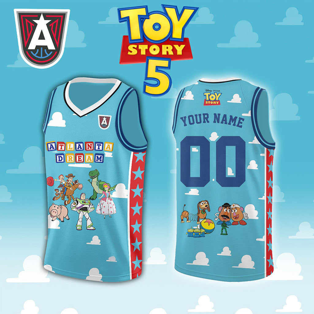Personalized Atlanta Dream X Toy Story 5 Basketball Jersey Atlanta Dream Merch Fan Gifts - Merchluma
