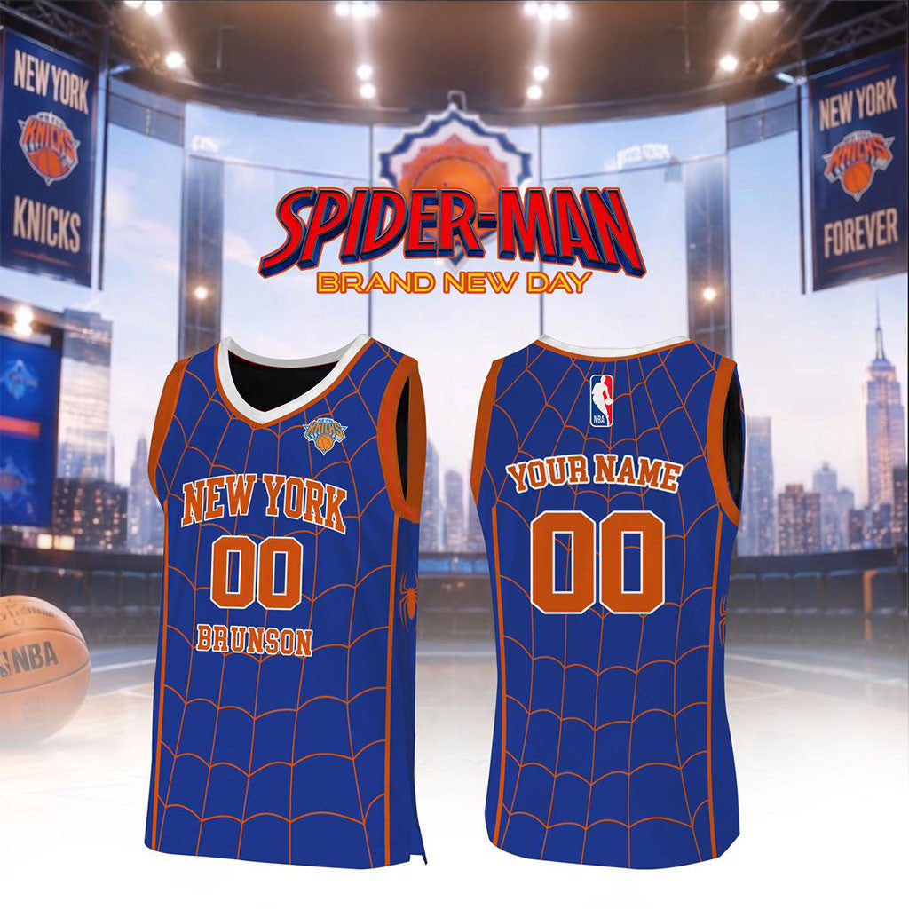 Personalized New York Knicks X Spider-Man Brand New Day Basketball Jersey NY Knicks Merch 2026 - Merchluma