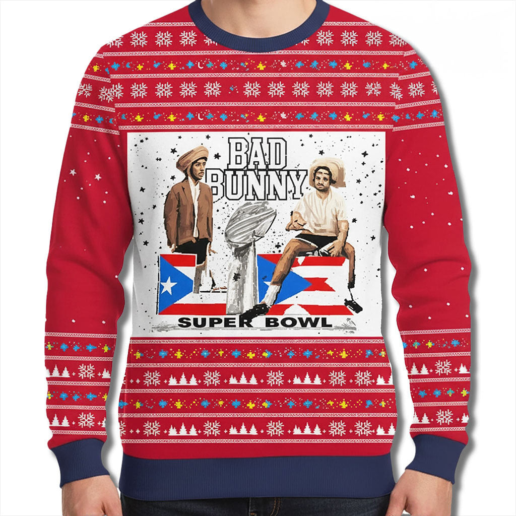 Bad Bunny Benito Bowl 2026 Ugly Christmas Sweater Bad Bunny Super Bowl Merch Fan Gifts - Merchluma