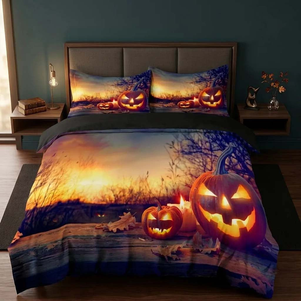 Halloween Jack-O'Lantern Bedding Set Spooky Themed Bedroom Decor Gift For Halloween - Merchluma