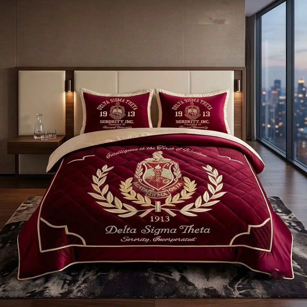 Delta Sigma Theta Intelligence Is The Torch Of Wisdom Quilted Bedding Set Bedroom Decor Ideas - Merchluma